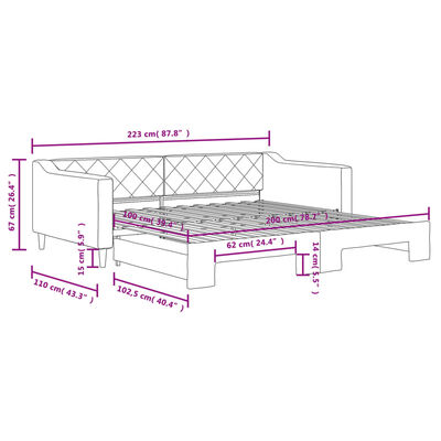 vidaXL Tagesbett Ausziehbar Creme 100x200 cm Stoff