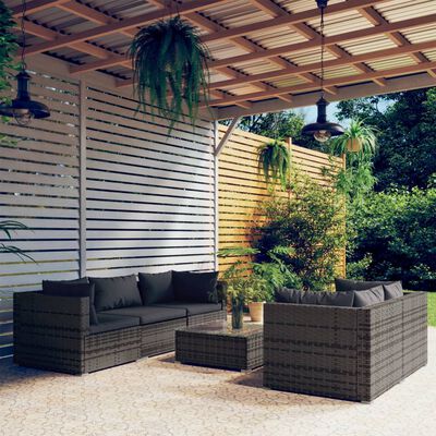 vidaXL 6-tlg. Garten-Lounge-Set mit Kissen Poly Rattan Grau