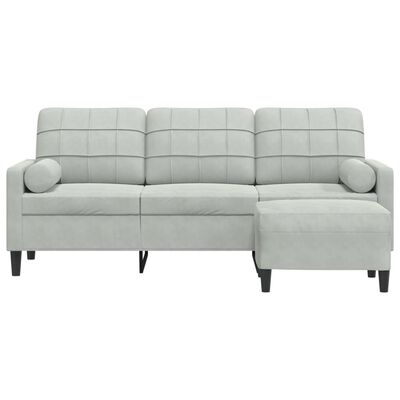 vidaXL 3-Sitzer-Sofa mit Hocker Hellgrau 180 cm Samt