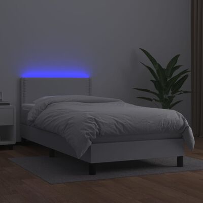 vidaXL Boxspringbett mit Matratze & LED Weiß 90x190 cm Kunstleder