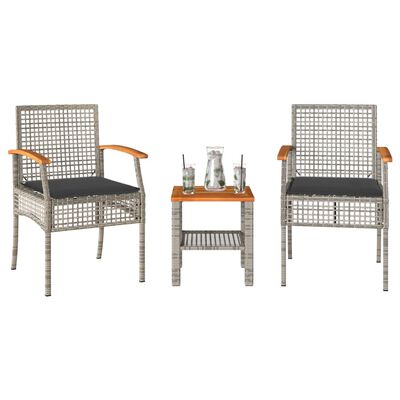 vidaXL 3-tlg. Bistro-Set mit Kissen Grau Poly Rattan Akazienholz