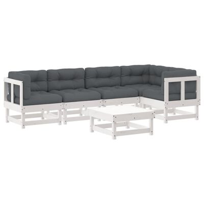 vidaXL 6-tlg. Garten-Lounge-Set mit Kissen Weiß Massivholz