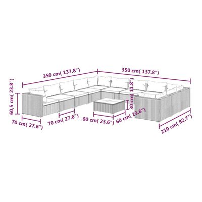 vidaXL 12-tlg. Garten-Lounge-Set mit Kissen Poly Rattan Braun