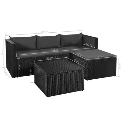 vidaXL 3-tlg. Garten-Lounge-Set Poly Rattan Schwarz und Grau