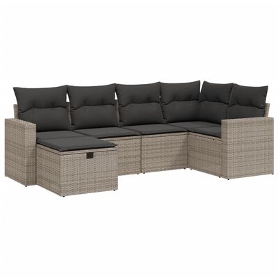 vidaXL 6-tlg. Garten-Sofagarnitur mit Kissen Grau Poly Rattan