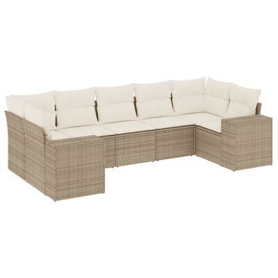 vidaXL 7-tlg. Garten-Sofagarnitur mit Kissen Beige Poly Rattan