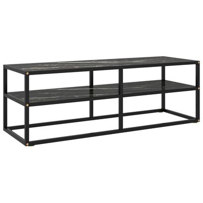 vidaXL TV-Schrank Schwarz mit Hartglas Marmor-Optik 120x40x40 cm