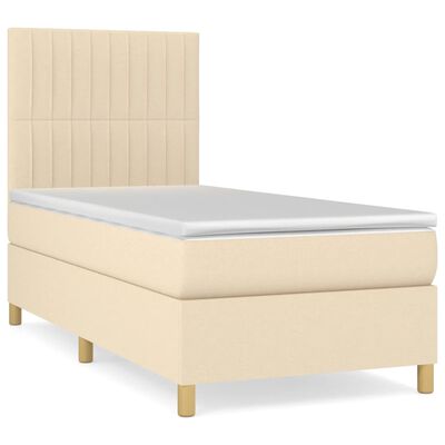 vidaXL Boxspringbett mit Matratze Creme 90x190 cm Stoff