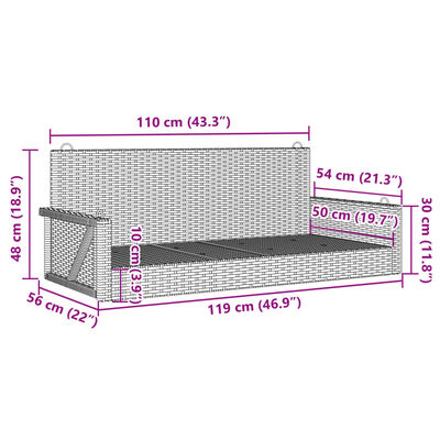 vidaXL Hängebank Grau 119x56x48 cm Poly Rattan