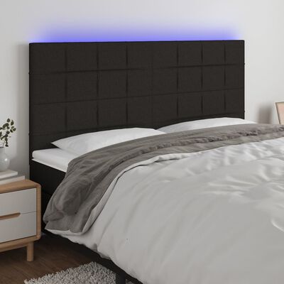 vidaXL LED Kopfteil Schwarz 200x5x118/128 cm Stoff