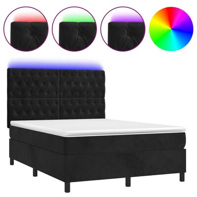 vidaXL Boxspringbett mit Matratze & LED Schwarz 140x190 cm Samt