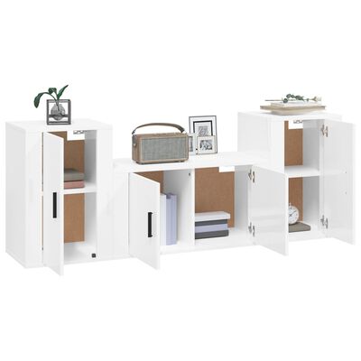 vidaXL 3-tlg. TV-Schrank-Set Hochglanz-Weiß Holzwerkstoff