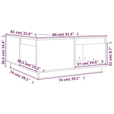 vidaXL Couchtisch Weiß 80x81x36,5 cm Massivholz Kiefer