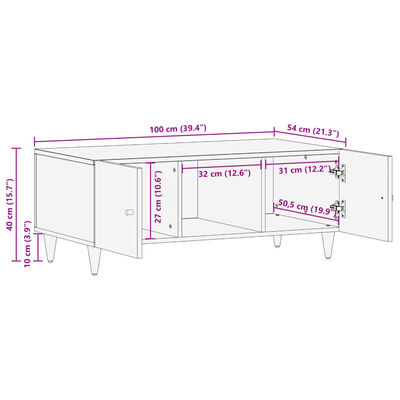 vidaXL Couchtisch 100x54x40 cm Massivholz Mango