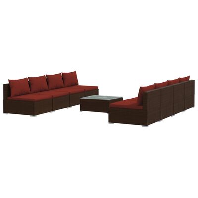 vidaXL 9-tlg. Garten-Lounge-Set mit Kissen Poly Rattan Braun