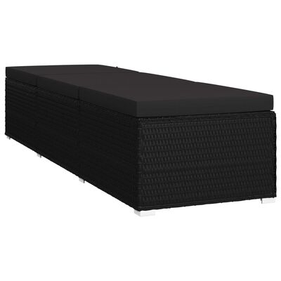 vidaXL Sonnenliege mit Auflage und Teetisch Poly Rattan Schwarz