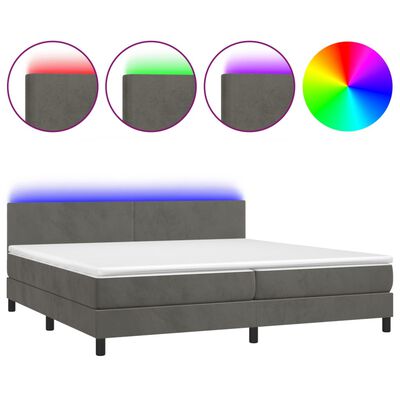 vidaXL Boxspringbett mit Matratze & LED Dunkelgrau 200x200 cm Samt