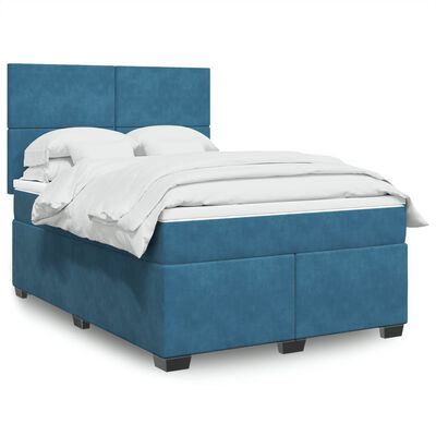 vidaXL Boxspringbett mit Matratze Blau 160x200 cm Samt