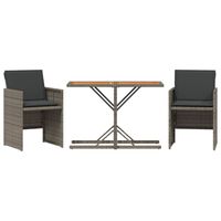 vidaXL 3-tlg. Bistro-Set mit Kissen Grau Poly Rattan