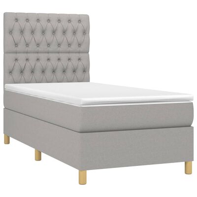 vidaXL Boxspringbett mit Matratze Hellgrau 90x200 cm Stoff