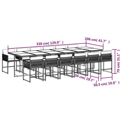 vidaXL 13-tlg. Garten-Essgruppe mit Kissen Grau Poly Rattan