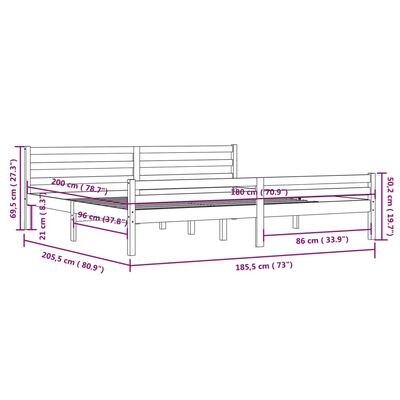 vidaXL Massivholzbett Grau 180x200 cm