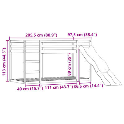 vidaXL Etagenbett mit Rutsche und Gardinen Weiß und Schwarz 90x200 cm