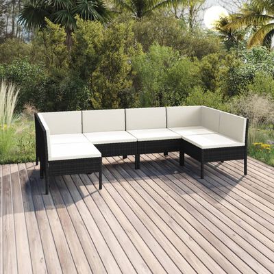 vidaXL 6-tlg. Garten-Lounge-Set mit Auflagen Poly Rattan Schwarz