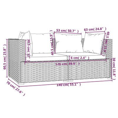 vidaXL 3-tlg. Garten-Lounge-Set mit Auflagen Schwarz Poly Rattan