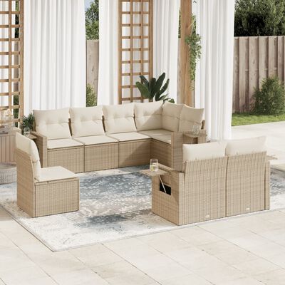 vidaXL 8-tlg. Garten-Sofagarnitur mit Kissen Beige Poly Rattan