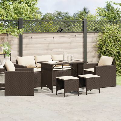 vidaXL 6-tlg. Garten-Sofagarnitur mit Kissen Braun Poly Rattan