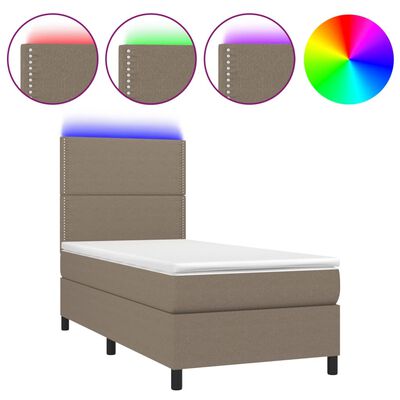 vidaXL Boxspringbett mit Matratze & LED Taupe 100x200 cm Stoff