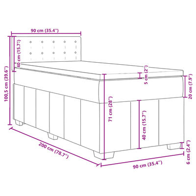 vidaXL Boxspringbett mit Matratze Hellgrau 90x200 cm Stoff