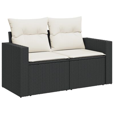 vidaXL 9-tlg. Garten-Sofagarnitur mit Kissen Schwarz Poly Rattan