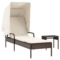 vidaXL Sonnenliege mit Dach und Tisch Braun Poly Rattan