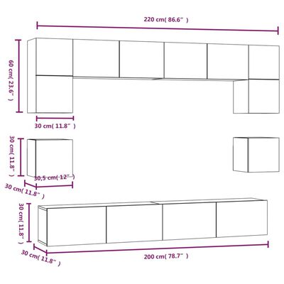 vidaXL 8-tlg. TV-Schrank-Set Räuchereiche Holzwerkstoff