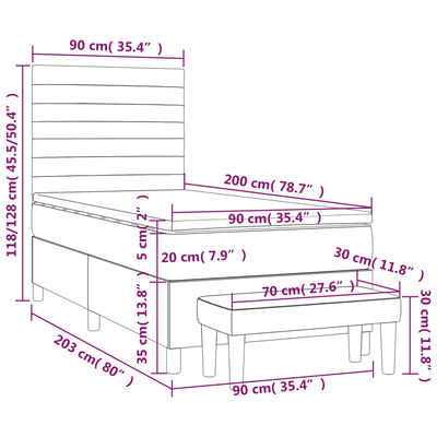 vidaXL Boxspringbett mit Matratze Hellgrau 90x200 cm Stoff