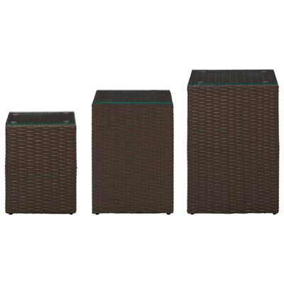 vidaXL Beistelltische 3 Stk. mit Glasplatten Braun Poly Rattan