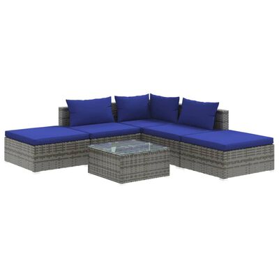 vidaXL 6-tlg. Garten-Lounge-Set mit Kissen Poly Rattan Grau