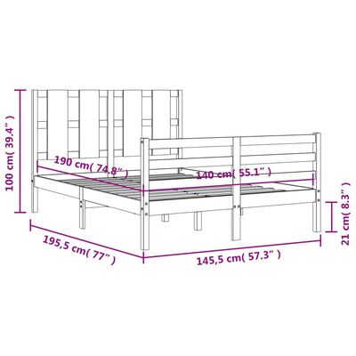 vidaXL Massivholzbett mit Kopfteil 140x190 cm