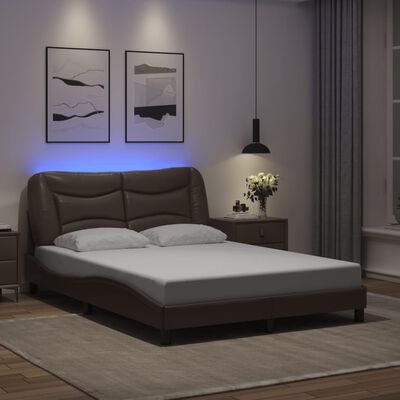 vidaXL Bettgestell mit LED Braun 140x190 cm Kunstleder