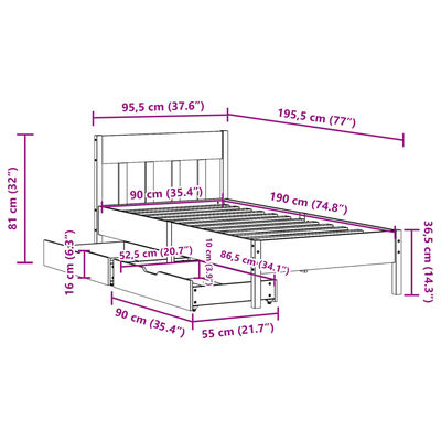 vidaXL Massivholzbett ohne Matratze Weiß 90x190 cm Kiefernholz