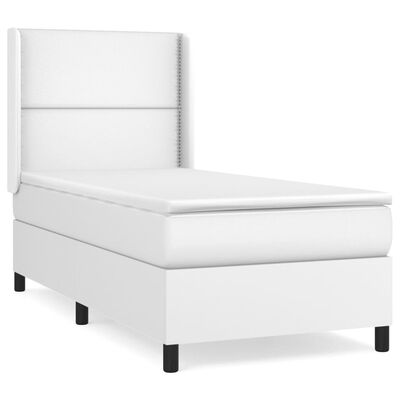 vidaXL Boxspringbett mit Matratze Weiß 90x190 cm Kunstleder