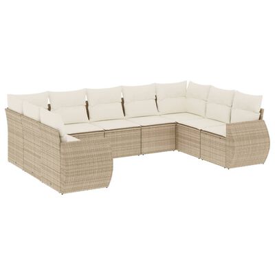 vidaXL 9-tlg. Garten-Sofagarnitur mit Kissen Beige Poly Rattan