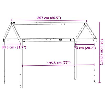 vidaXL Dach für Kinderbett 207x80,5x151,5 cm Massivholz Kiefer