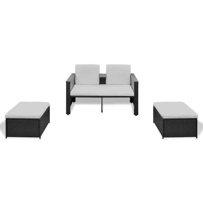 vidaXL 4-tlg. Garten-Lounge-Set mit Auflagen Poly Rattan Schwarz