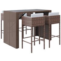 vidaXL 5-tlg. Gartenbar-Set mit Kissen Braun Poly Rattan