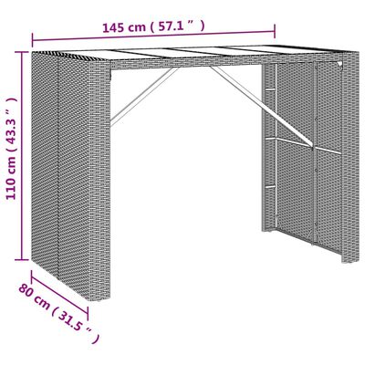 vidaXL 7-tlg. Gartenbar-Set mit Kissen Schwarz Poly Rattan