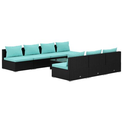 vidaXL 8-tlg. Garten-Lounge-Set mit Kissen Poly Rattan Schwarz