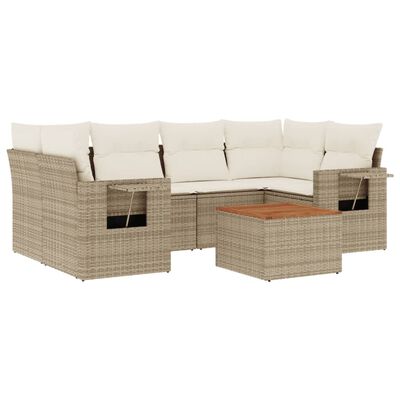 vidaXL 7-tlg. Garten-Sofagarnitur mit Kissen Beige Poly Rattan